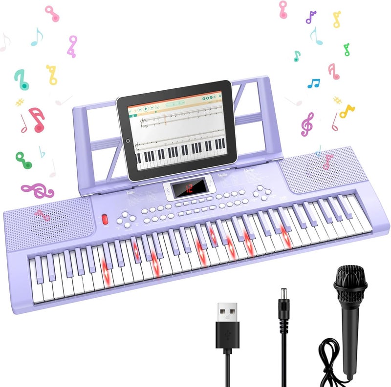 TWFRIC Piano Keyboard, 61 Key Upgrade Kids Pianos Music Toy with Light-up Keys & Pro Teaching Modes, Dual Speaker, 70 Demos,100 Tones, 100 Rhythms Perfect Christmas/Birthday Gift for Kids (Purple) - Image 1